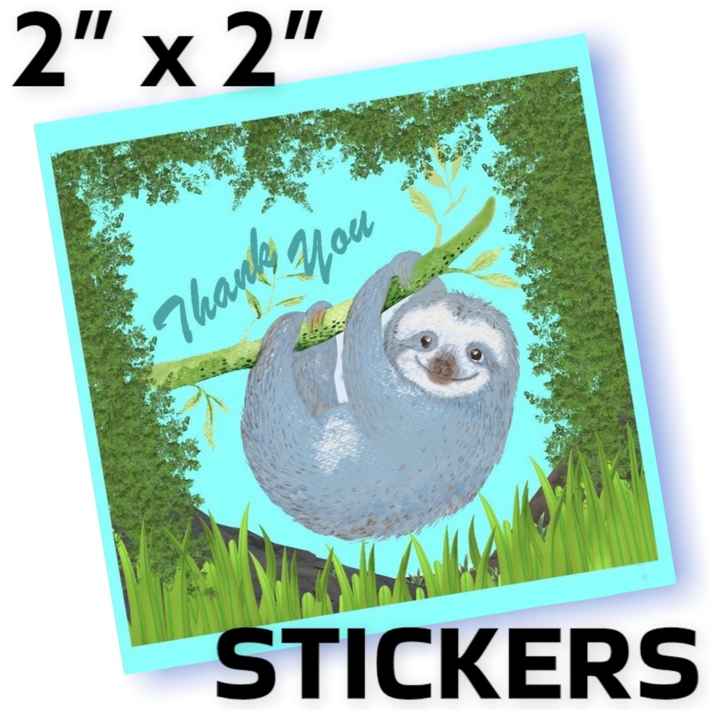 100 (2x2 Inch) Square Stickers, Sloth High Gloss, Thank You